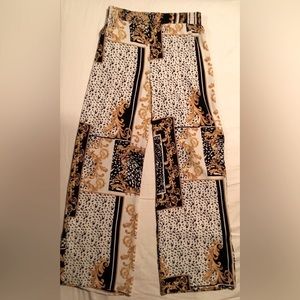 Peter Nygard Black and Gold Scroll Wide Leg Pant - Size 10